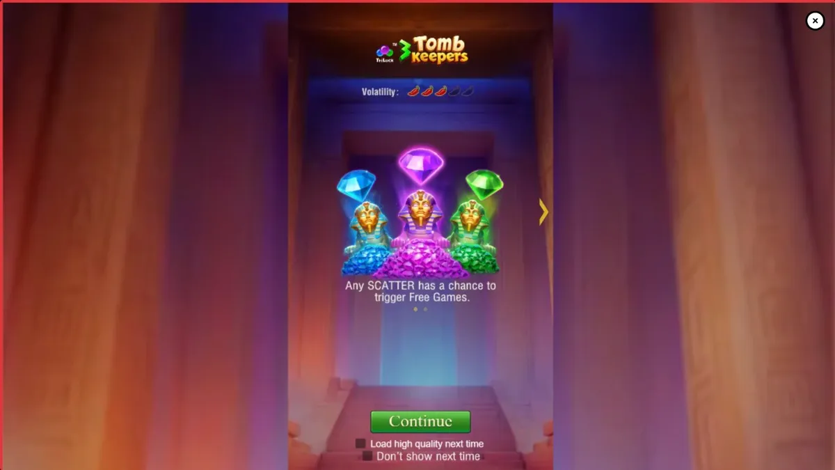 Tampilan visual slot 3 Tomb Keepers dengan tema Mesir kuno dan patung Firaun